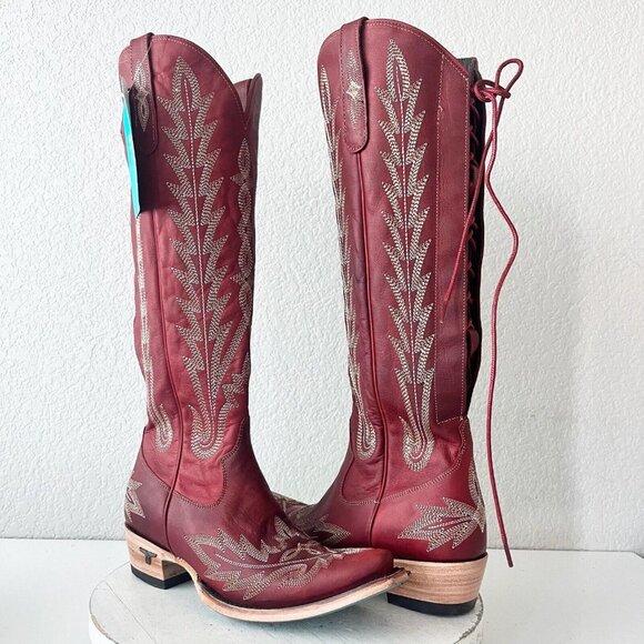Lane Boots Shoes - Lane LEXINGTON Knee High Womens Cowboy Boots 7 Red Leather Western Cowgirl 17"